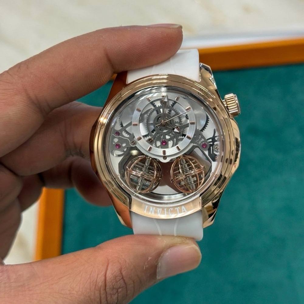 Invicta White and Rose Gold Skeleton Watch quarts mens - Picture 4 of 7